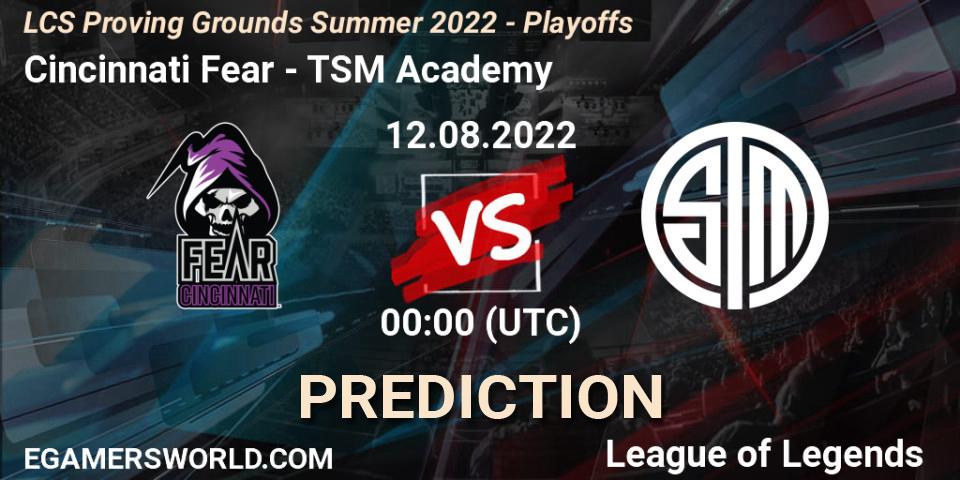 Cincinnati Fear vs TSM Academy: Betting TIp, Match Prediction. 12.08.2022 at 00:00. LoL, LCS Proving Grounds Summer 2022 - Playoffs