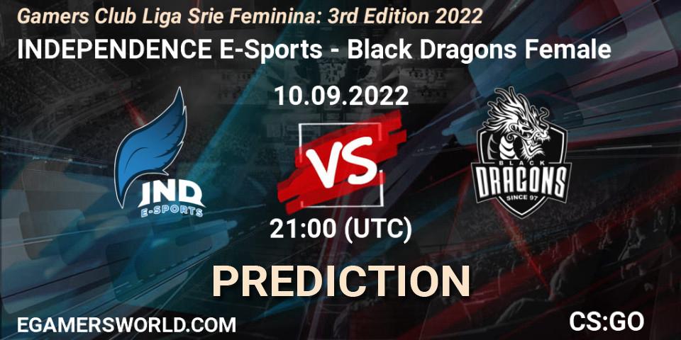 INDEPENDENCE E-Sports vs Black Dragons Female: Betting TIp, Match Prediction. 10.09.2022 at 21:00. Counter-Strike (CS2), Gamers Club Liga Série Feminina: 3rd Edition 2022
