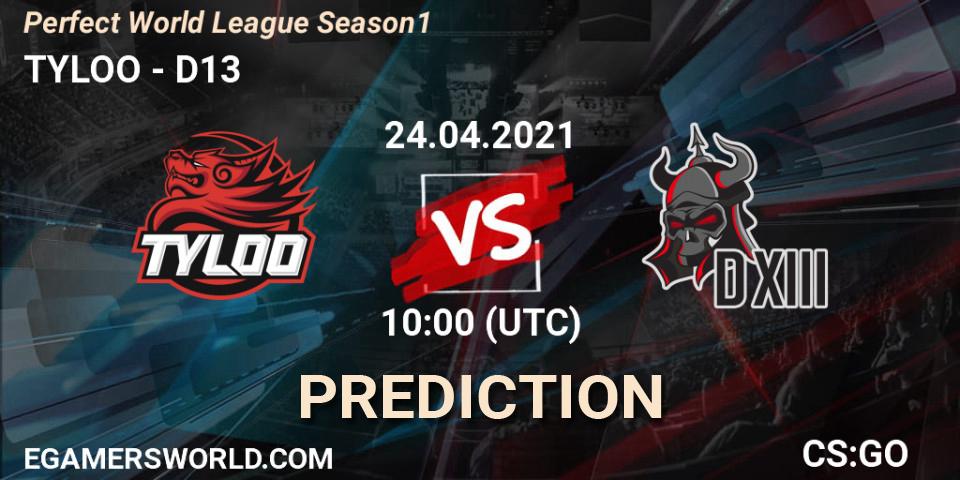 TYLOO vs D13: Betting TIp, Match Prediction. 24.04.21. CS2 (CS:GO), Perfect World League Season 1