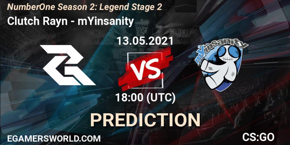 Clutch Rayn vs mYinsanity: Betting TIp, Match Prediction. 18.05.2021 at 21:30. Counter-Strike (CS2), NumberOne Season 2: Legend Stage 2