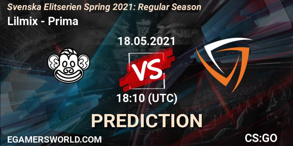 Lilmix vs Prima: Betting TIp, Match Prediction. 18.05.2021 at 18:10. Counter-Strike (CS2), Svenska Elitserien Spring 2021: Regular Season