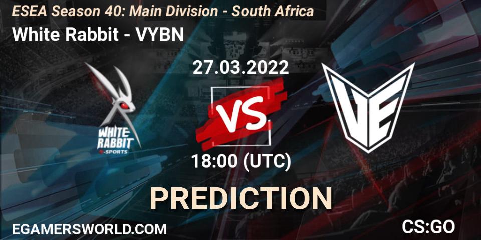White Rabbit vs VYBN: Betting TIp, Match Prediction. 27.03.22. CS2 (CS:GO), ESEA Season 40: Main Division - South Africa