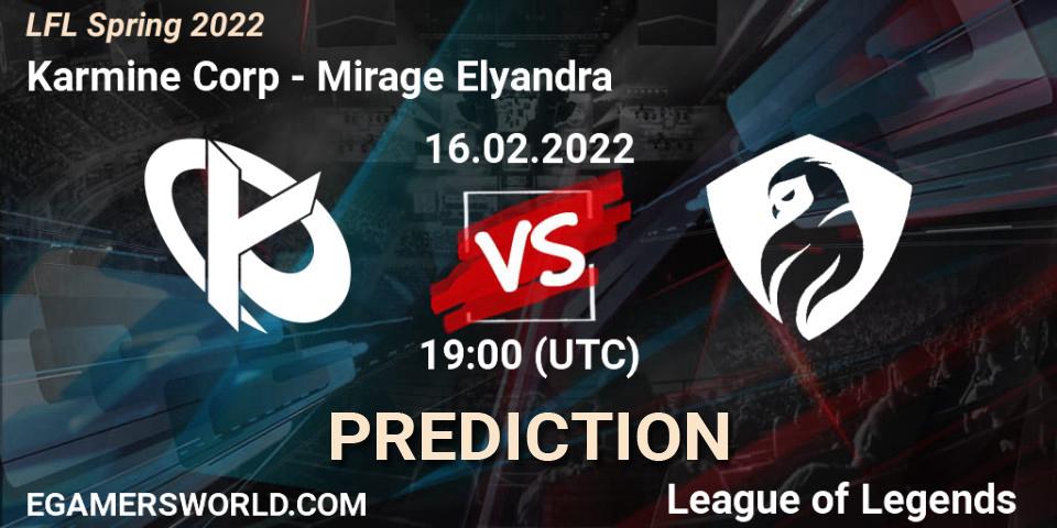 Karmine Corp vs Mirage Elyandra: Betting TIp, Match Prediction. 16.02.2022 at 19:00. LoL, LFL Spring 2022