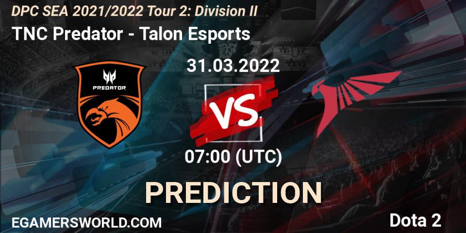 TNC Predator vs Talon Esports: Betting TIp, Match Prediction. 31.03.2022 at 07:02. Dota 2, DPC 2021/2022 Tour 2: SEA Division II (Lower)