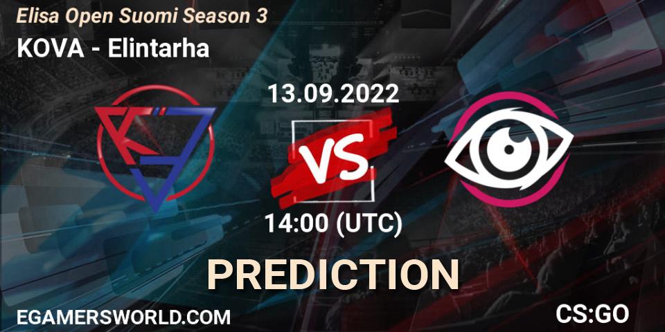 KOVA vs Eläintarha: Betting TIp, Match Prediction. 13.09.2022 at 14:00. Counter-Strike (CS2), Elisa Open Suomi Season 3
