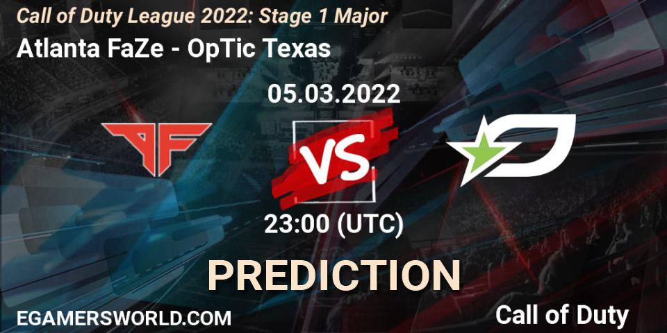 Atlanta FaZe vs OpTic Texas: Betting TIp, Match Prediction. 05.03.2022 at 23:00. Call of Duty, Call of Duty League 2022: Stage 1 Major