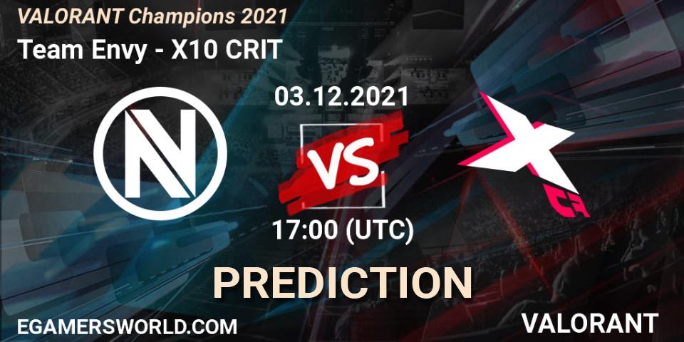 Team Envy vs X10 CRIT: Betting TIp, Match Prediction. 03.12.2021 at 21:30. VALORANT, VALORANT Champions 2021
