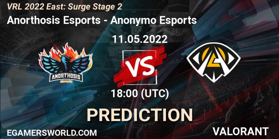 Anorthosis Esports vs Anonymo Esports: Betting TIp, Match Prediction. 11.05.2022 at 19:20. VALORANT, VRL 2022 East: Surge Stage 2