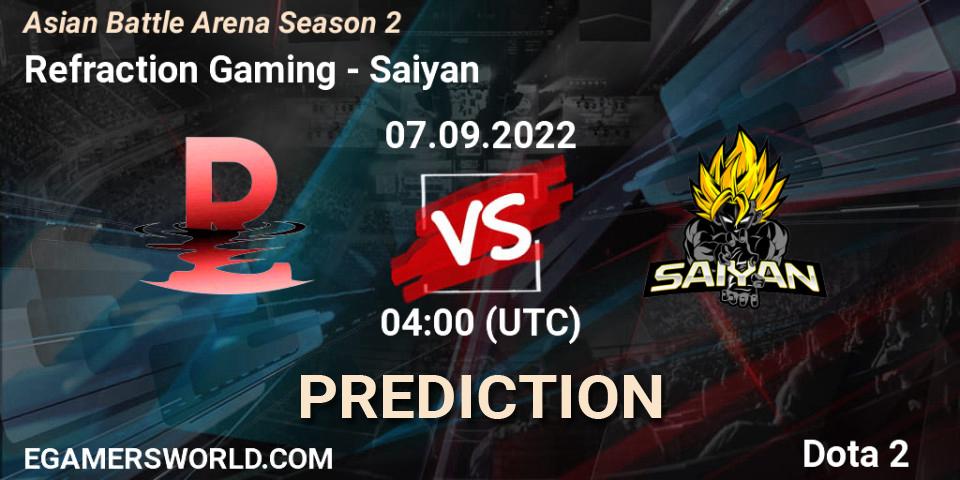 Refraction Gaming vs Saiyan: Betting TIp, Match Prediction. 07.09.2022 at 04:28. Dota 2, Asian Battle Arena Season 2