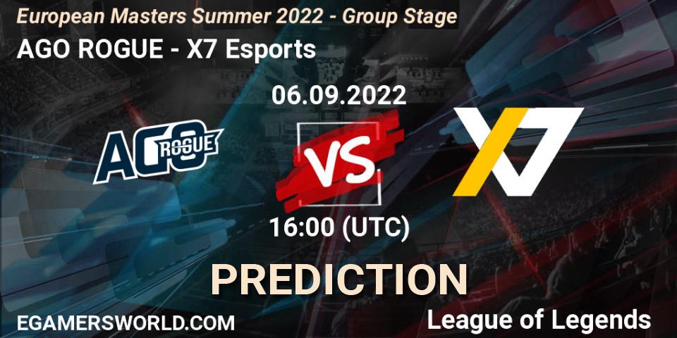 AGO ROGUE vs X7 Esports: Betting TIp, Match Prediction. 06.09.2022 at 16:00. LoL, European Masters Summer 2022 - Group Stage