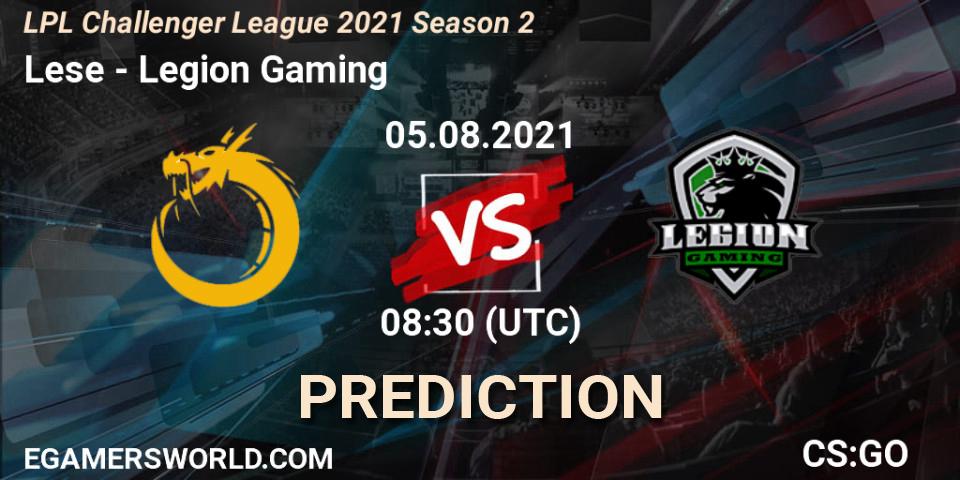 Lese vs Legion Gaming: Betting TIp, Match Prediction. 05.08.2021 at 08:30. Counter-Strike (CS2), LPL Challenger League 2021 Season 2