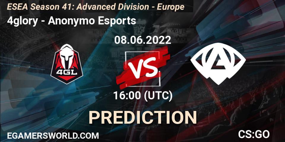 4glory vs Anonymo Esports: Betting TIp, Match Prediction. 08.06.22. CS2 (CS:GO), ESEA Season 41: Advanced Division - Europe