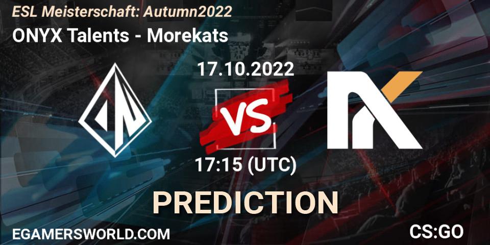 ONYX Talents vs Morekats: Betting TIp, Match Prediction. 17.10.2022 at 17:15. Counter-Strike (CS2), ESL Meisterschaft: Autumn 2022