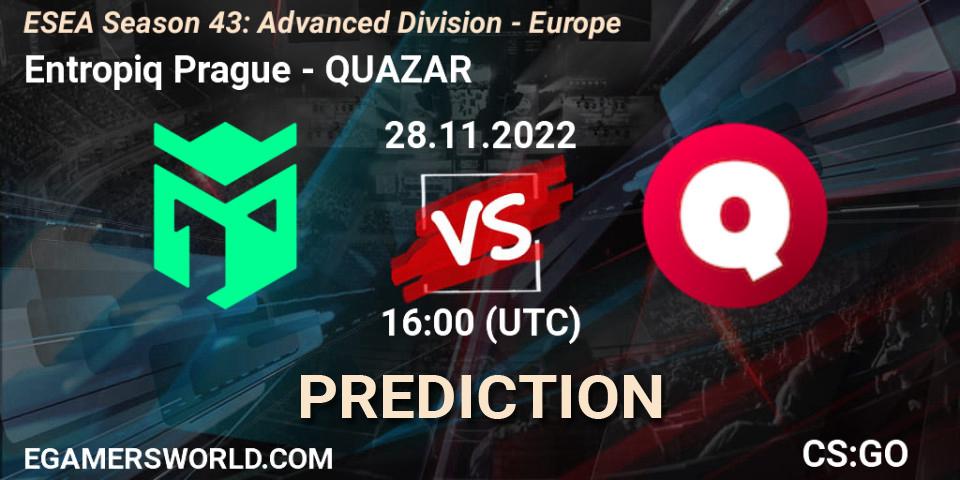 Entropiq Prague vs QUAZAR: Betting TIp, Match Prediction. 28.11.22. CS2 (CS:GO), ESEA Season 43: Advanced Division - Europe