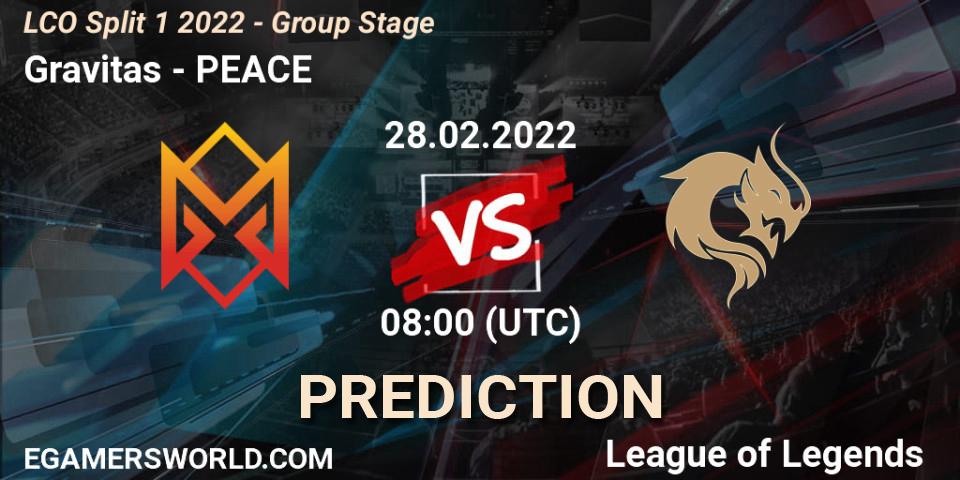 Gravitas vs PEACE: Betting TIp, Match Prediction. 28.02.2022 at 08:00. LoL, LCO Split 1 2022 - Group Stage 