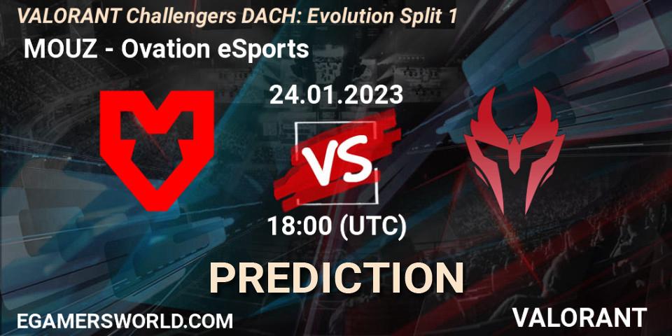  MOUZ vs Ovation eSports: Betting TIp, Match Prediction. 24.01.2023 at 18:00. VALORANT, VALORANT Challengers 2023 DACH: Evolution Split 1