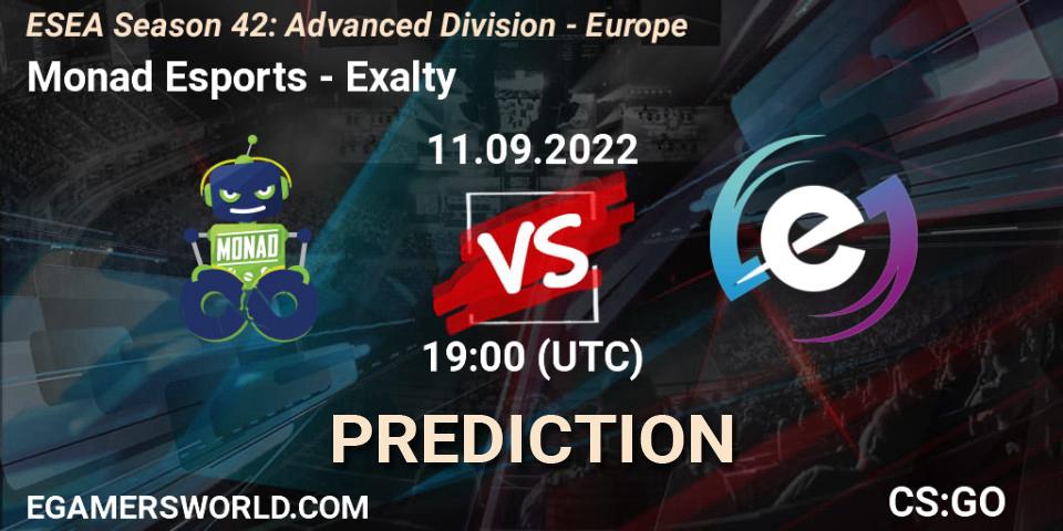 Monad Esports vs Exalty: Betting TIp, Match Prediction. 11.09.22. CS2 (CS:GO), ESEA Season 42: Advanced Division - Europe