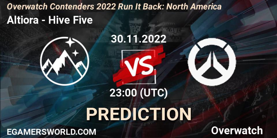 Altiora vs Hive Five: Betting TIp, Match Prediction. 30.11.2022 at 23:00. Overwatch, Overwatch Contenders 2022 Run It Back: North America