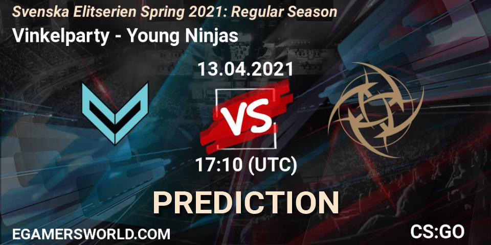 Vinkelparty vs Young Ninjas: Betting TIp, Match Prediction. 13.04.2021 at 17:10. Counter-Strike (CS2), Svenska Elitserien Spring 2021: Regular Season