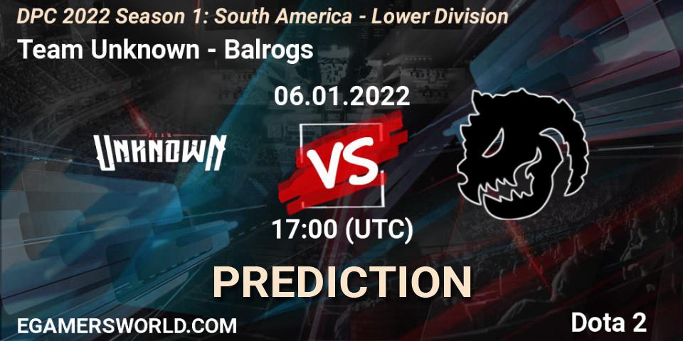 Team Unknown vs Balrogs: Betting TIp, Match Prediction. 06.01.22. Dota 2, DPC 2022 Season 1: South America - Lower Division