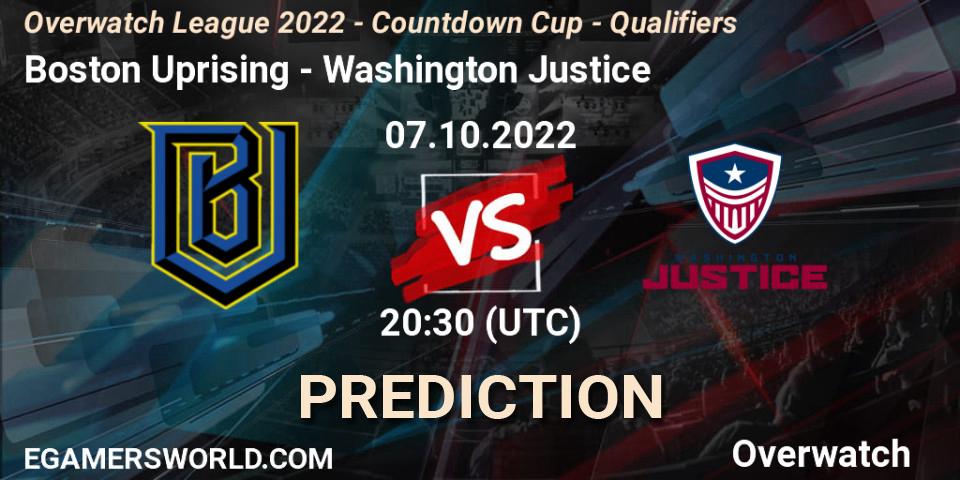 Boston Uprising vs Washington Justice: Betting TIp, Match Prediction. 07.10.22. Overwatch, Overwatch League 2022 - Countdown Cup - Qualifiers