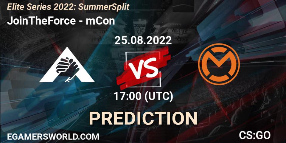 JoinTheForce vs mCon: Betting TIp, Match Prediction. 25.08.22. CS2 (CS:GO), Elite Series 2022: Summer Split