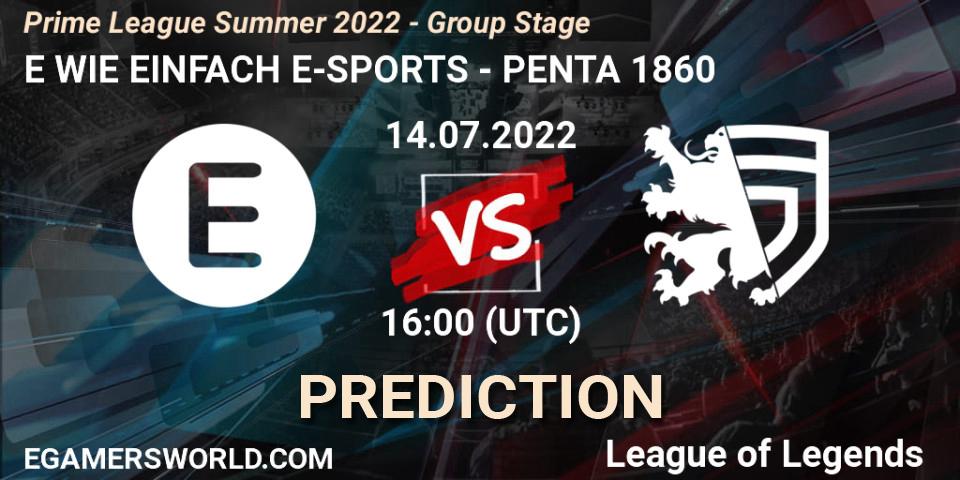 E WIE EINFACH E-SPORTS vs PENTA 1860: Betting TIp, Match Prediction. 14.07.22. LoL, Prime League Summer 2022 - Group Stage