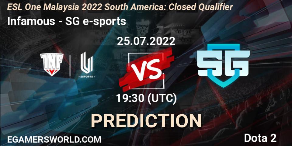 Infamous vs SG e-sports: Betting TIp, Match Prediction. 25.07.22. Dota 2, ESL One Malaysia 2022 South America: Closed Qualifier