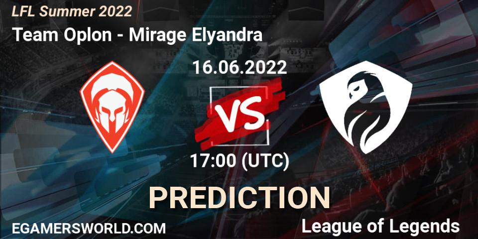 Team Oplon vs Mirage Elyandra: Betting TIp, Match Prediction. 16.06.2022 at 17:10. LoL, LFL Summer 2022