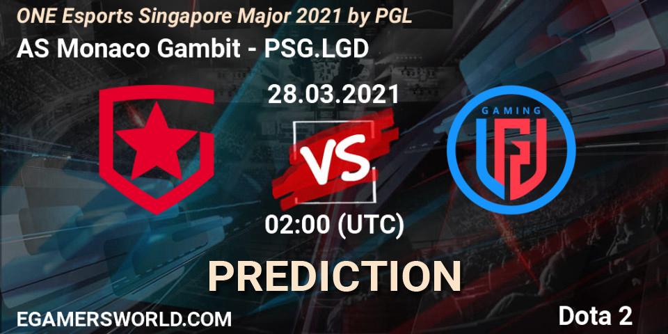 AS Monaco Gambit vs PSG.LGD: Betting TIp, Match Prediction. 28.03.21. Dota 2, ONE Esports Singapore Major 2021