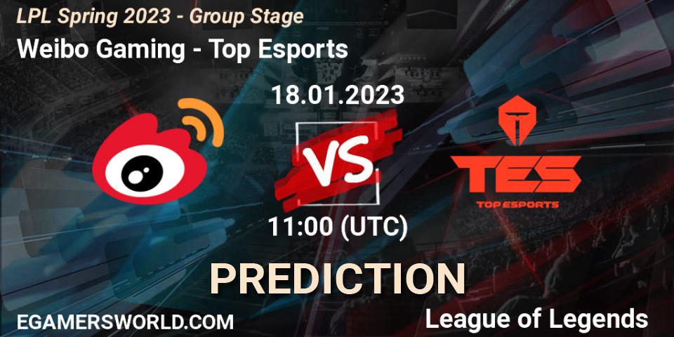 Weibo Gaming vs Top Esports: Betting TIp, Match Prediction. 18.01.2023 at 12:00. LoL, LPL Spring 2023 - Group Stage