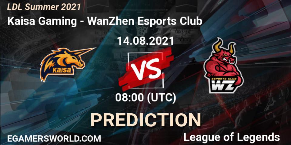 Kaisa Gaming vs WanZhen Esports Club: Betting TIp, Match Prediction. 14.08.2021 at 09:05. LoL, LDL Summer 2021