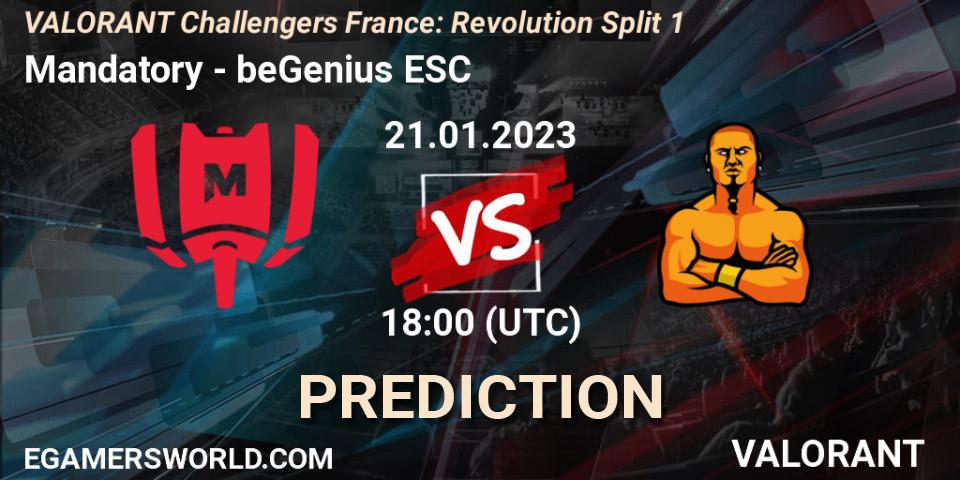 Mandatory vs beGenius ESC: Betting TIp, Match Prediction. 21.01.23. VALORANT, VALORANT Challengers 2023 France: Revolution Split 1