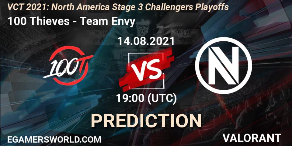100 Thieves vs Team Envy: Betting TIp, Match Prediction. 14.08.2021 at 19:00. VALORANT, VCT 2021: North America Stage 3 Challengers Playoffs