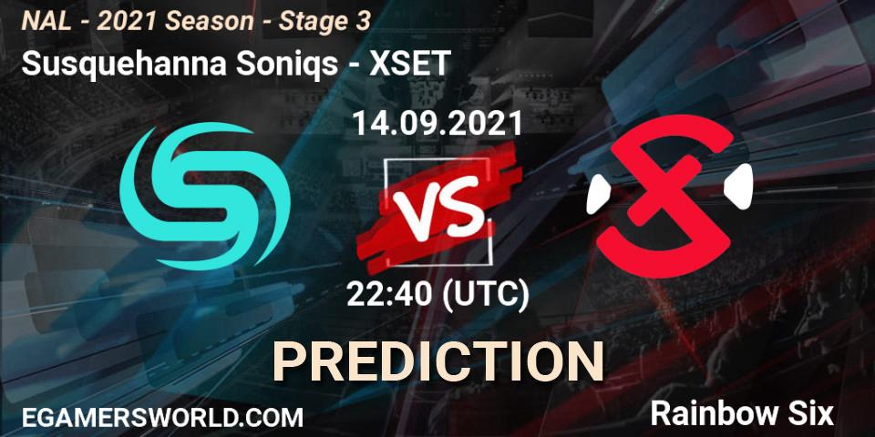 Susquehanna Soniqs vs XSET: Betting TIp, Match Prediction. 14.09.2021 at 22:40. Rainbow Six, NAL - 2021 Season - Stage 3