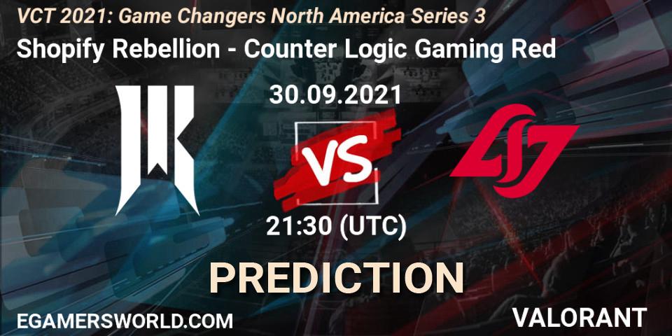 Shopify Rebellion vs Counter Logic Gaming Red: Betting TIp, Match Prediction. 30.09.2021 at 21:30. VALORANT, VCT 2021: Game Changers North America Series 3