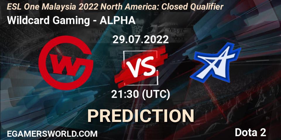 Wildcard Gaming vs ALPHA: Betting TIp, Match Prediction. 29.07.2022 at 21:34. Dota 2, ESL One Malaysia 2022 North America: Closed Qualifier