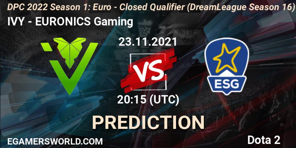 IVY vs EURONICS Gaming: Betting TIp, Match Prediction. 23.11.2021 at 20:29. Dota 2, DPC 2022 Season 1: Euro - Closed Qualifier (DreamLeague Season 16)