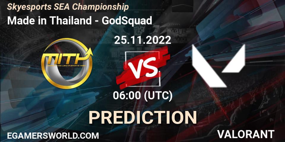 Made in Thailand vs GodSquad: Betting TIp, Match Prediction. 25.11.2022 at 06:00. VALORANT, Skyesports SEA Championship