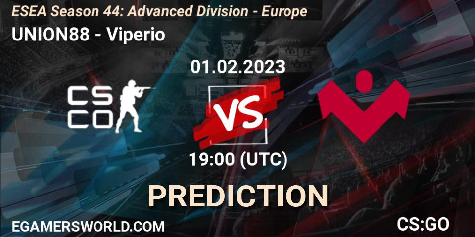 UNION88 vs Viperio: Betting TIp, Match Prediction. 01.02.2023 at 19:00. Counter-Strike (CS2), ESEA Season 44: Advanced Division - Europe