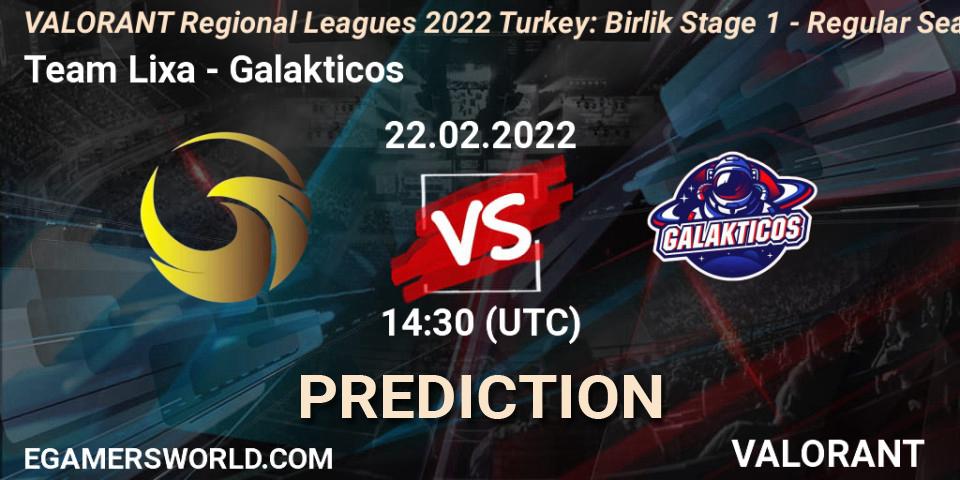 Team Lixa vs Galakticos: Betting TIp, Match Prediction. 22.02.2022 at 14:45. VALORANT, VALORANT Regional Leagues 2022 Turkey: Birlik Stage 1 - Regular Season