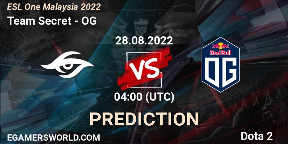 Team Secret vs OG: Betting TIp, Match Prediction. 28.08.2022 at 04:04. Dota 2, ESL One Malaysia 2022