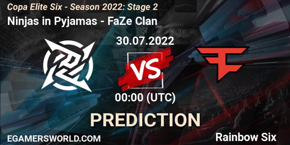 Ninjas in Pyjamas vs FaZe Clan: Betting TIp, Match Prediction. 29.07.2022 at 23:00. Rainbow Six, Copa Elite Six - Season 2022: Stage 2