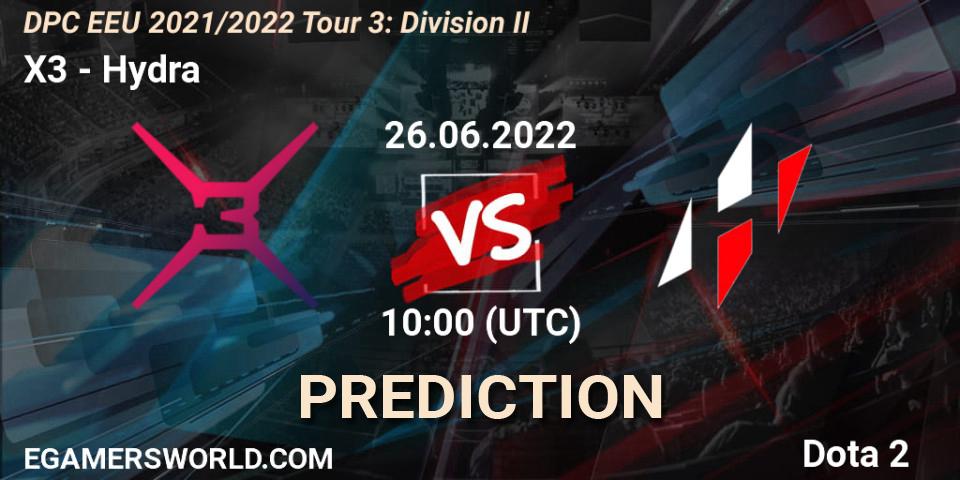 X3 vs Hydra: Betting TIp, Match Prediction. 26.06.2022 at 10:00. Dota 2, DPC EEU 2021/2022 Tour 3: Division II