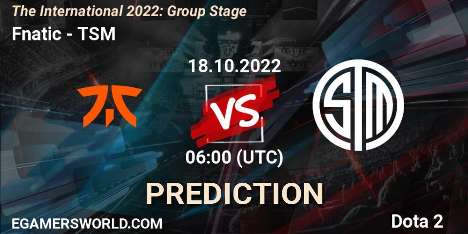 Fnatic vs TSM: Betting TIp, Match Prediction. 18.10.2022 at 07:03. Dota 2, The International 2022: Group Stage