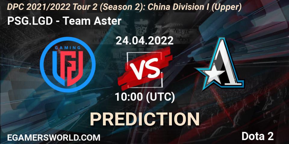 PSG.LGD vs Team Aster: Betting TIp, Match Prediction. 24.04.2022 at 10:01. Dota 2, DPC 2021/2022 Tour 2 (Season 2): China Division I (Upper)