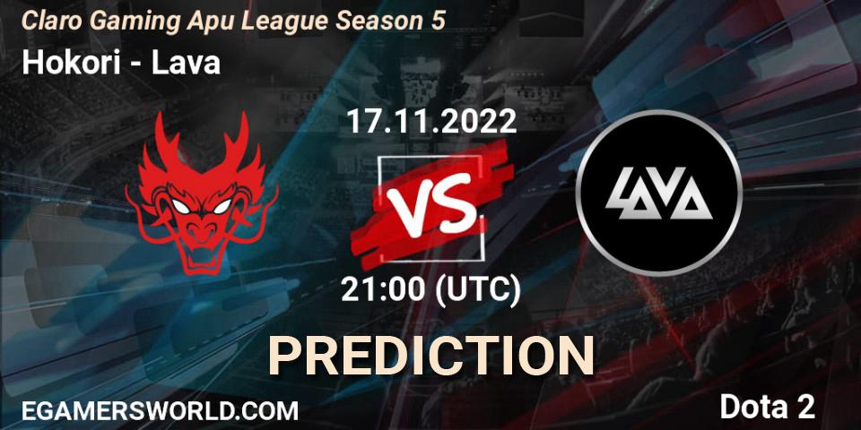 Hokori vs Lava: Betting TIp, Match Prediction. 17.11.2022 at 21:30. Dota 2, Claro Gaming Apu League Season 5