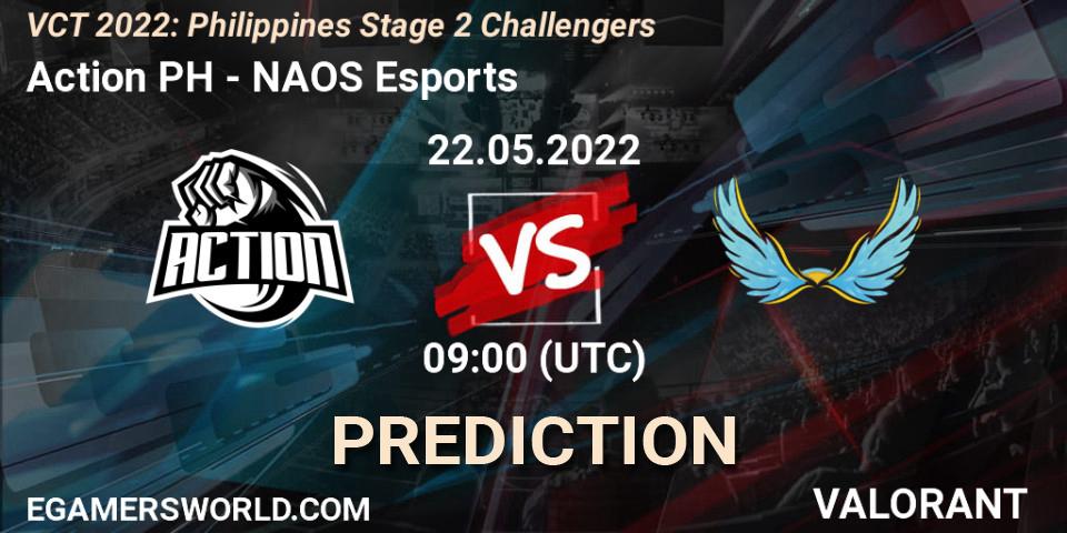 Action PH vs NAOS Esports: Betting TIp, Match Prediction. 22.05.2022 at 10:00. VALORANT, VCT 2022: Philippines Stage 2 Challengers