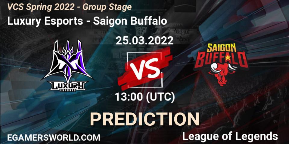 Luxury Esports vs Saigon Buffalo: Betting TIp, Match Prediction. 25.03.2022 at 13:00. LoL, VCS Spring 2022 - Group Stage 