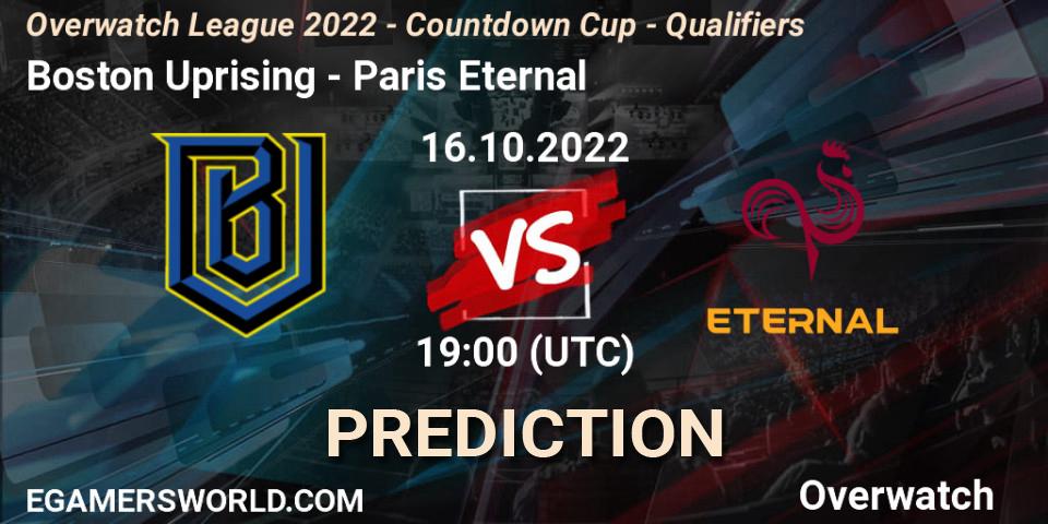 Boston Uprising vs Paris Eternal: Betting TIp, Match Prediction. 16.10.22. Overwatch, Overwatch League 2022 - Countdown Cup - Qualifiers